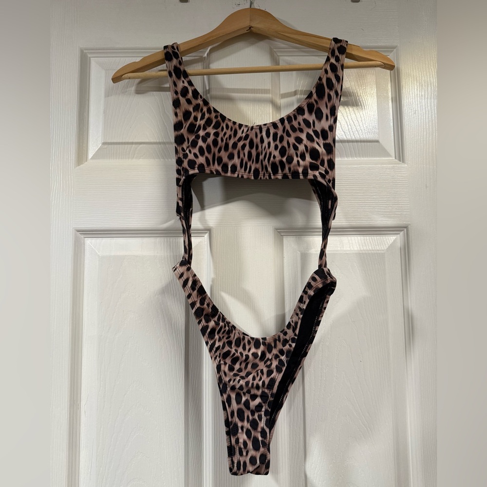 Motel Rocks Cut Out Bodysuit Bikini in Leopard Pattern
